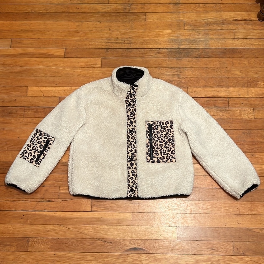Rails Cream Teddy Jacket with Leopard Trim - Picture 2 of 16